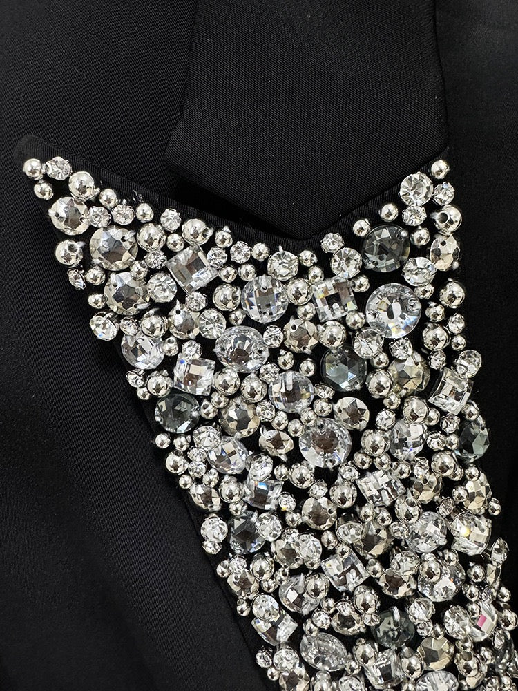 Rhinestone Encrusted Lapel Jacket Suit Women