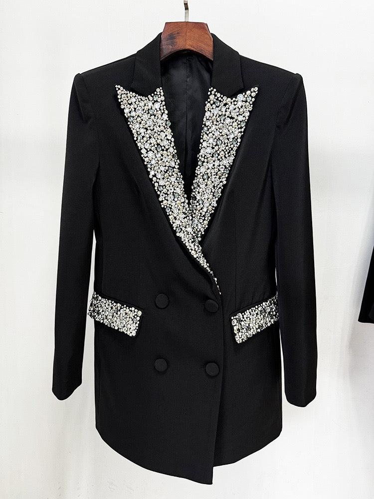 Rhinestone Encrusted Lapel Jacket Suit Women