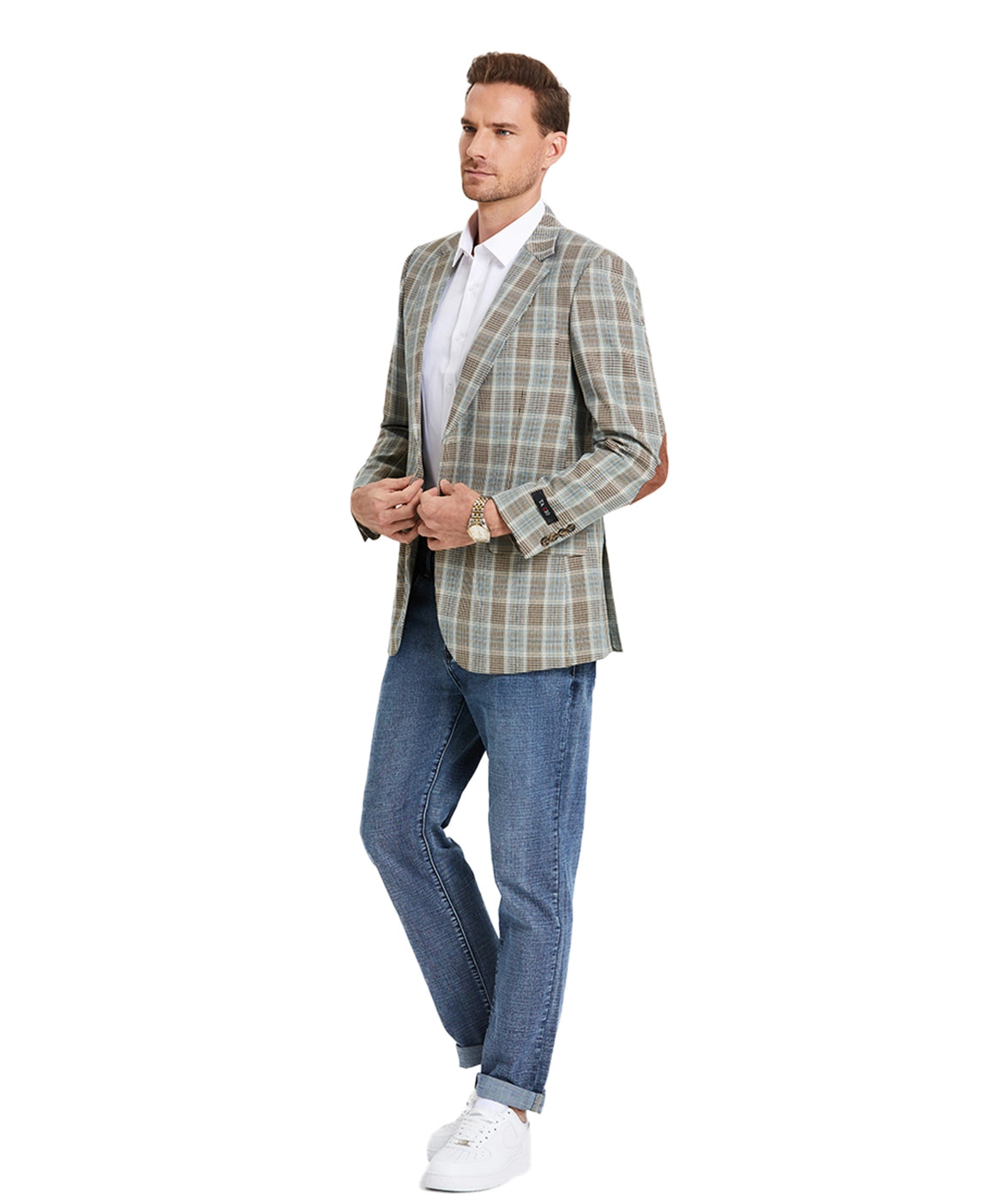 Plaid Sport Coat W/ Elbow Pads.