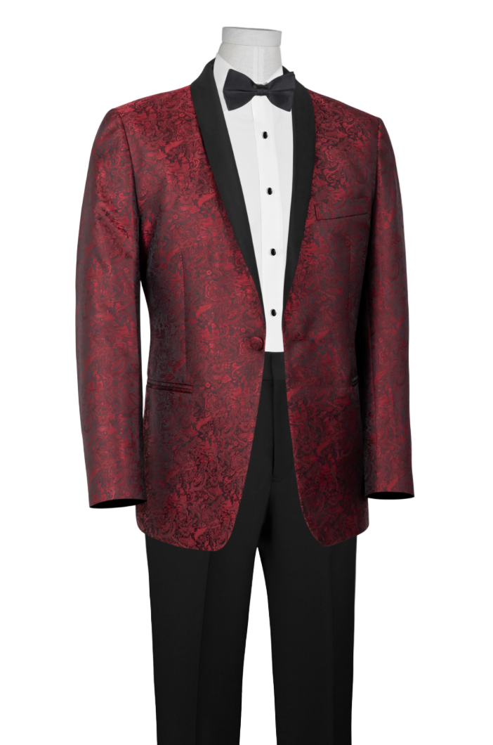 Apple Red Paisley Tuxedo on mannequin