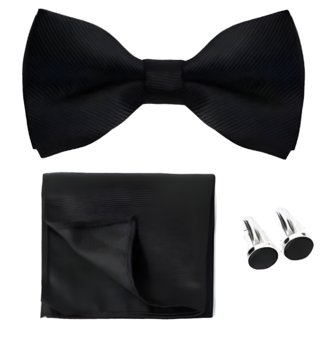 Black Bow Tie Cuff Link Set.