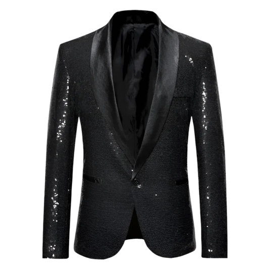 Black Sequin Tuxedo Jacket.