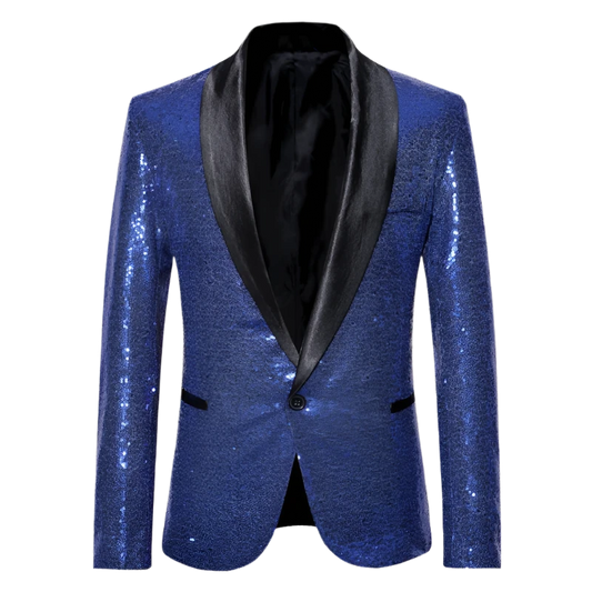 Blue Sequin Tuxedo Blazer.