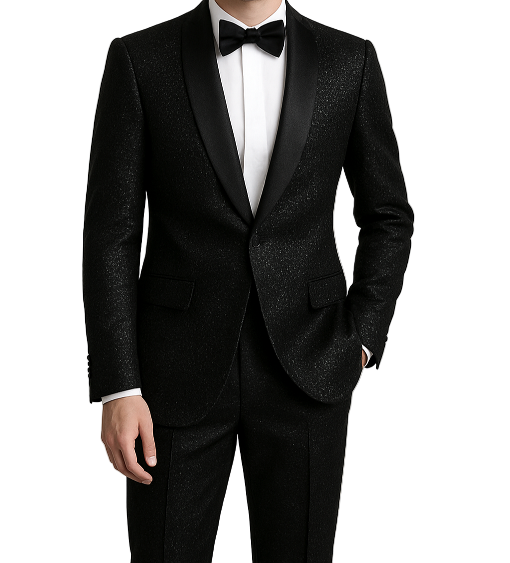 Luxury Black Glitter Tuxedo Jacket.