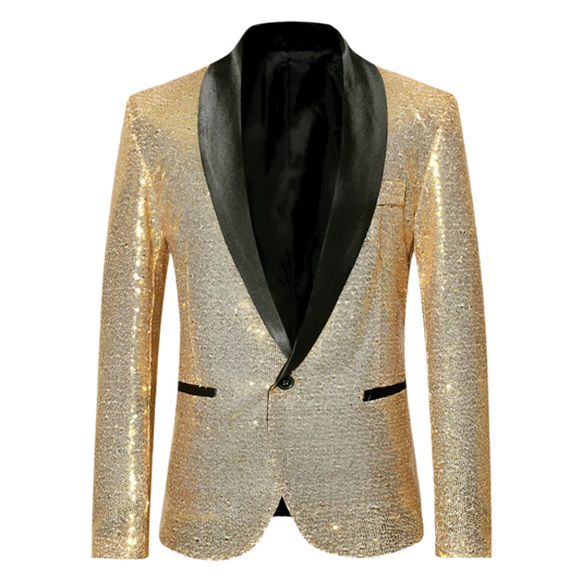 Gold Sequin Tuxedo Jacket.