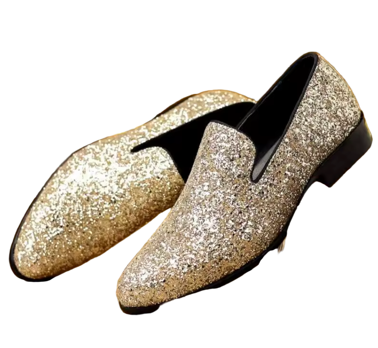 Gold Sparkle Slip-On Loafer Dress Shoe.