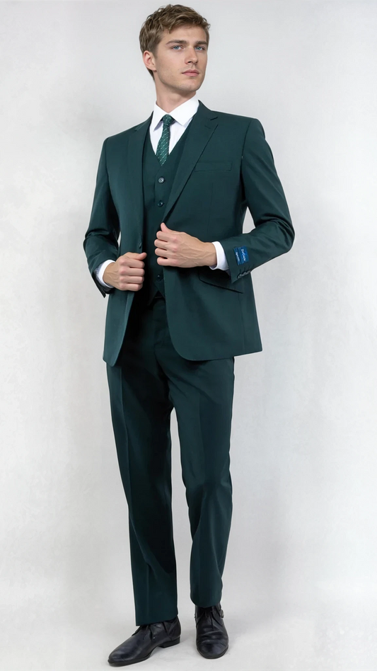 Wool Hunter Green 2 Piece Men's Suit.