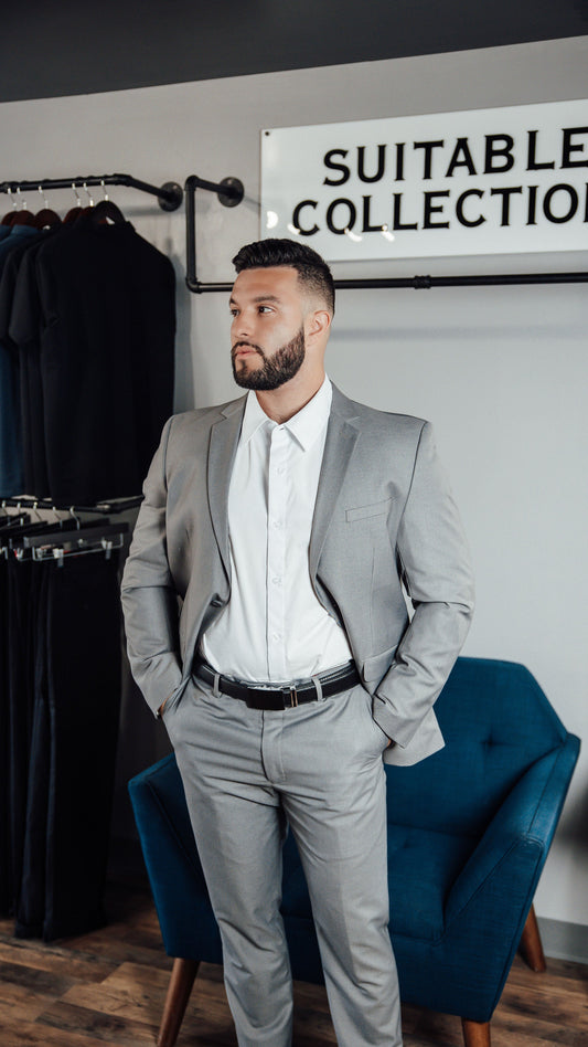Light Grey Slim Fit Men's Suit Set.