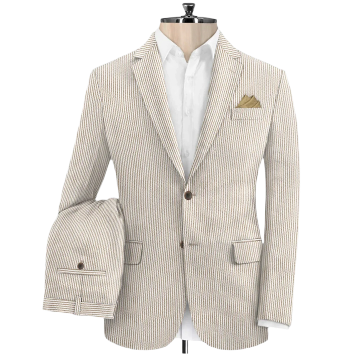 Men's Slim Fit Tan Seersucker Suit – Lightweight Summer Suit for Weddings and Events
