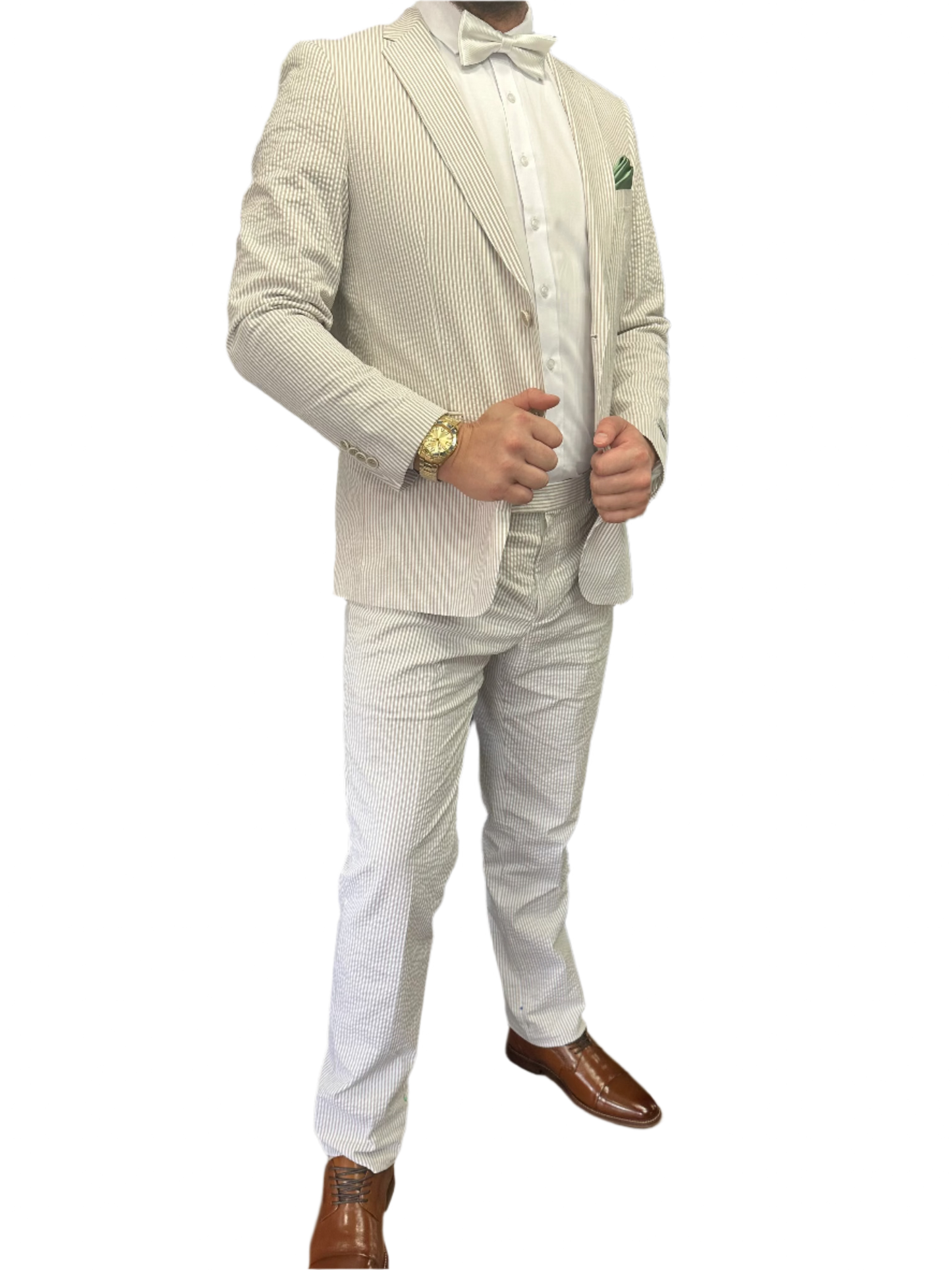 Men's Slim Fit Tan Seersucker Suit – Lightweight Summer Suit for Weddings and Events