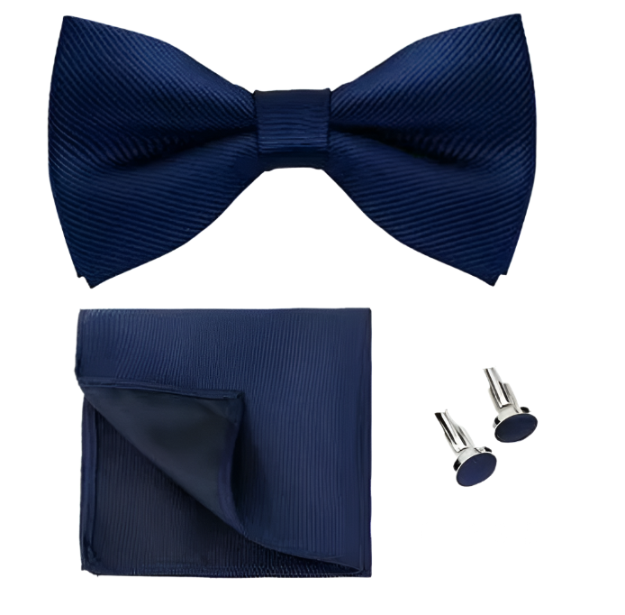 Navy Bow Tie Cuff Link Set.