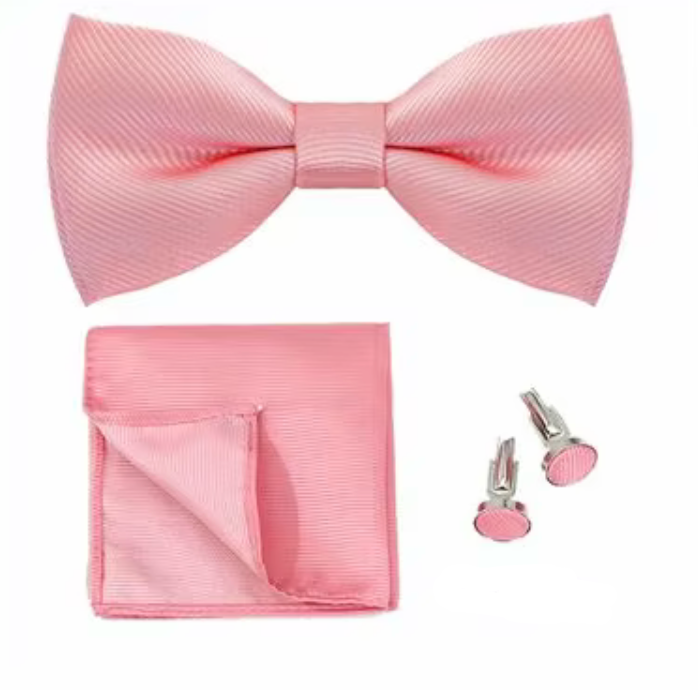 Pink Bow Tie Cuff Link Set.