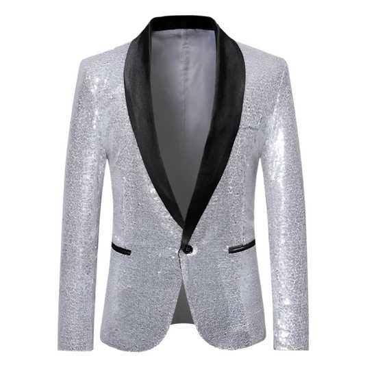 Silver Sequin Tuxedo Jacket.