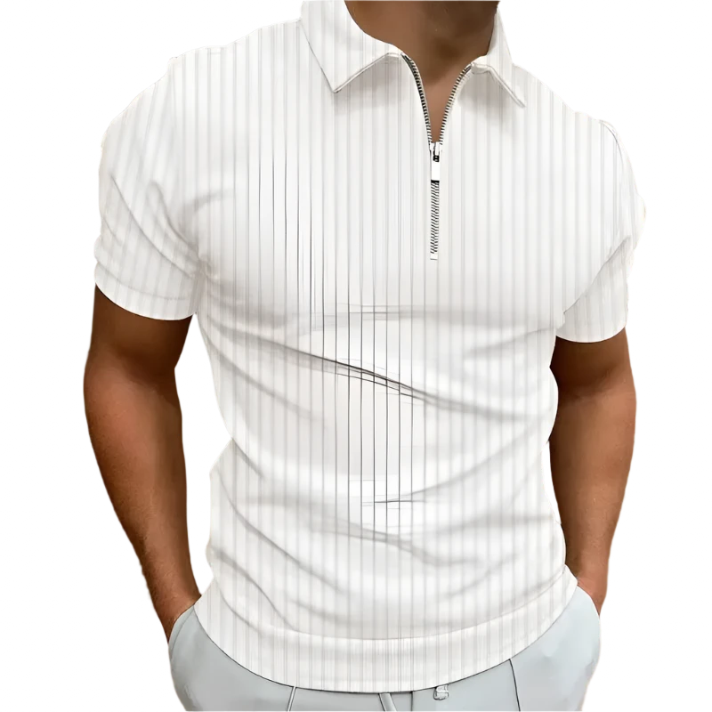 Striped Polo Shirt with Zipper.
