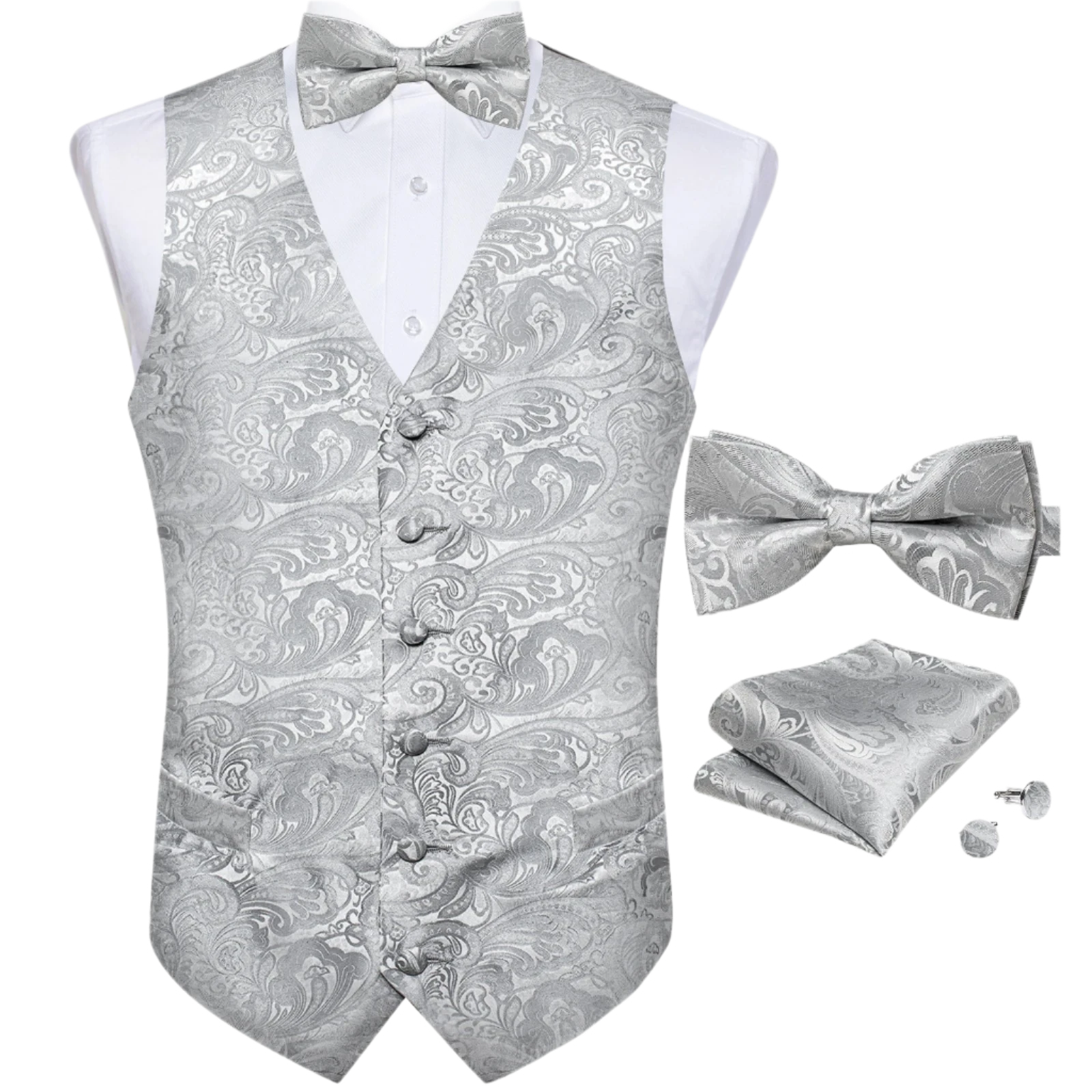 Men's Silver Paisley Vest Set Suitable Collection