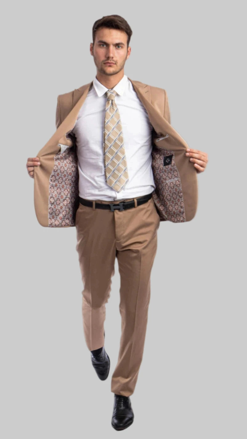 Taupe 2 Piece Slim Suit.