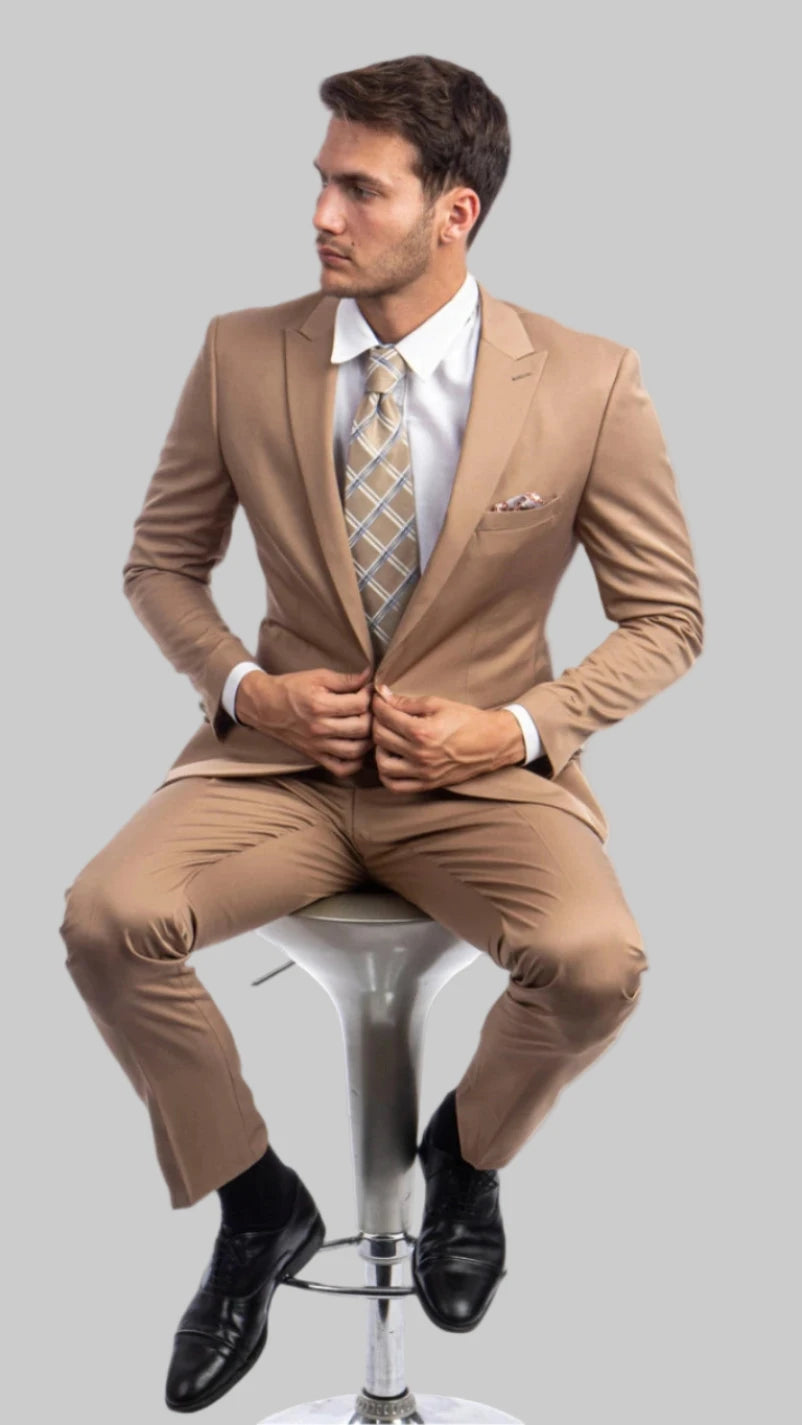 Taupe 2 Piece Slim Suit.