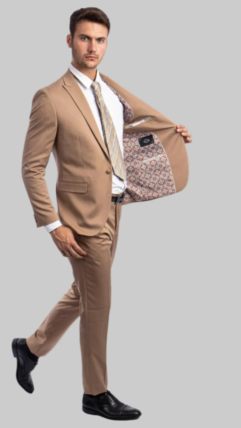 Taupe 2 Piece Slim Suit.