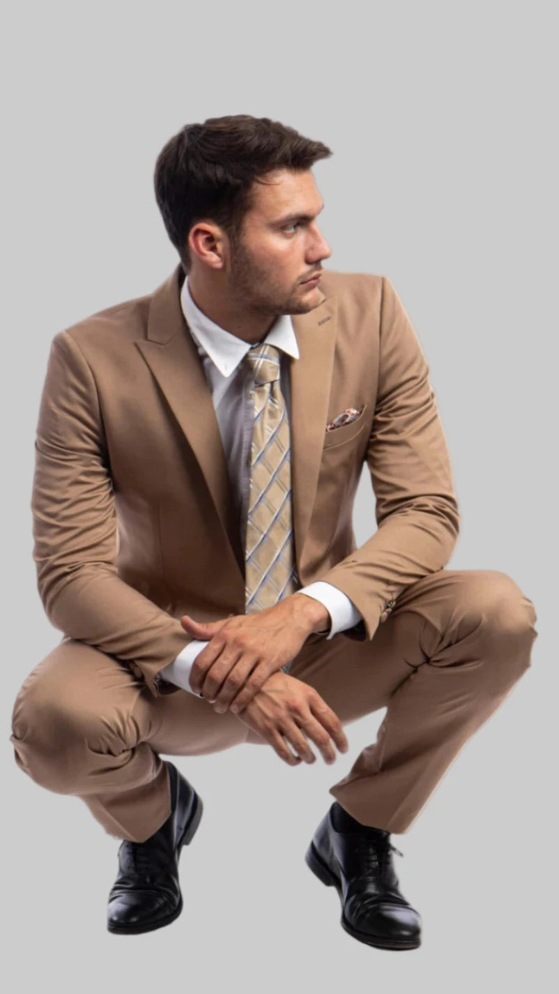 Taupe 2 Piece Slim Suit.