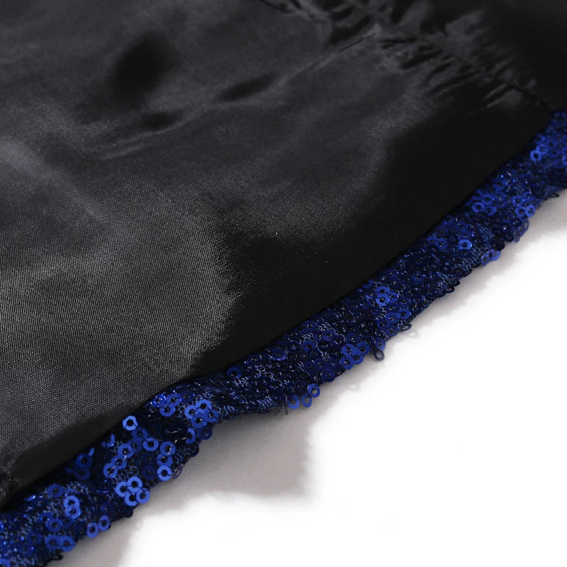 Blue Sequin Tuxedo Blazer.
