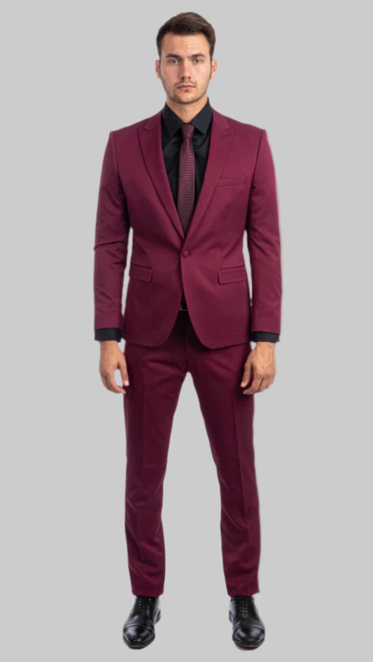 Burgundy 2 Piece Slim Suit.