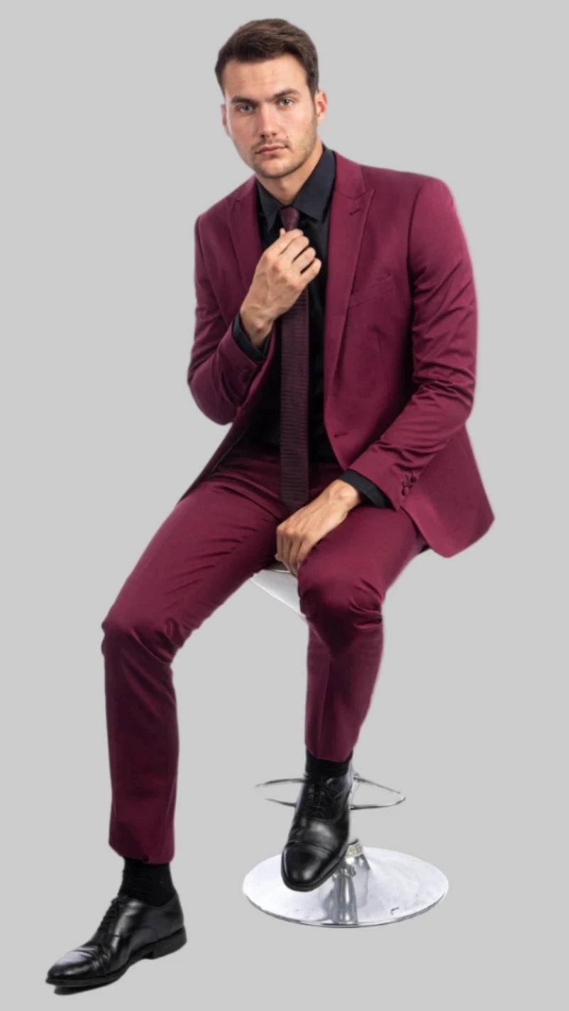 Burgundy 2 Piece Slim Suit.