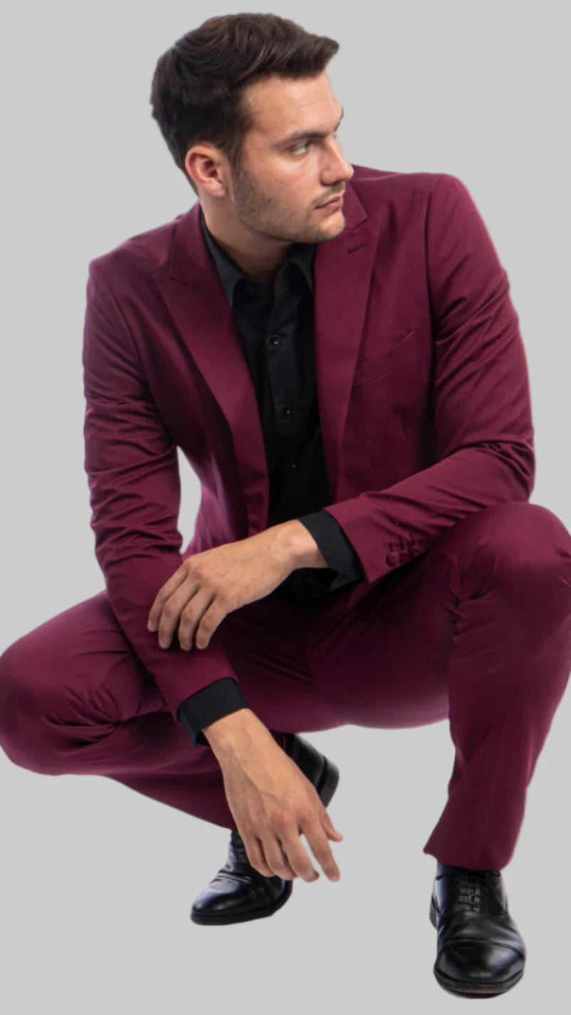 Burgundy 2 Piece Slim Suit.