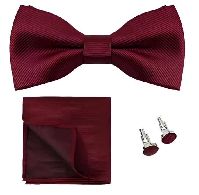 Burgundy Bow Tie Cuff Link Set.