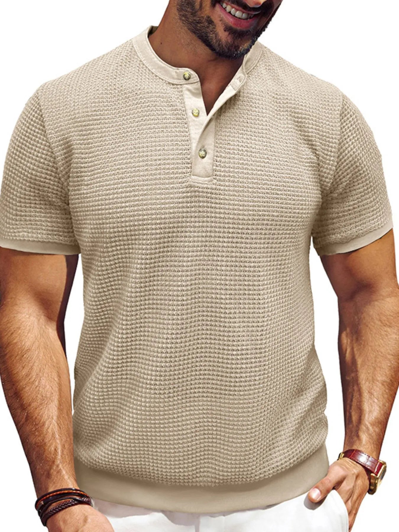 Men's Textured Henley Short Sleeve T-Shirt.