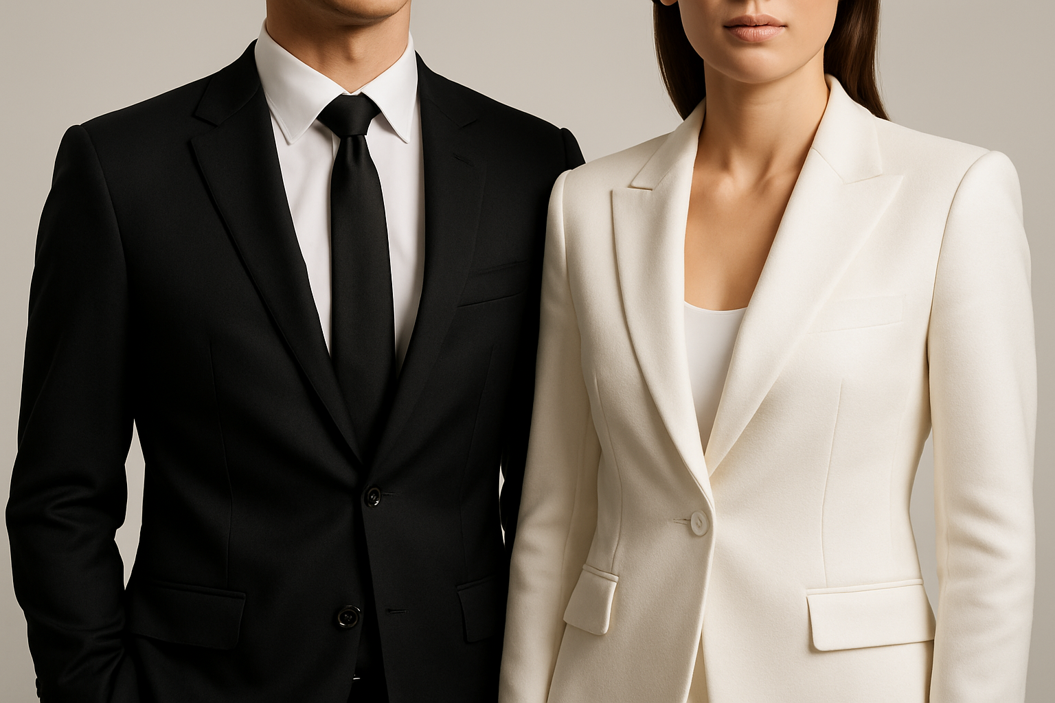 man and woman wearing custom made suits