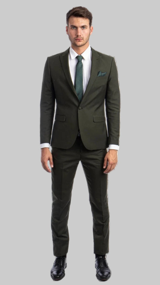 Olive Green 2 Piece Men's Slim Suit.