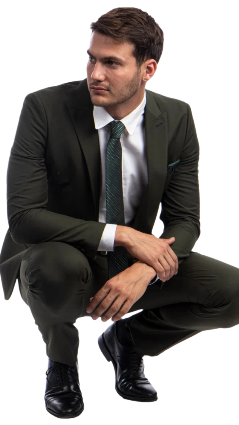 Olive Green 2 Piece Men's Slim Suit.