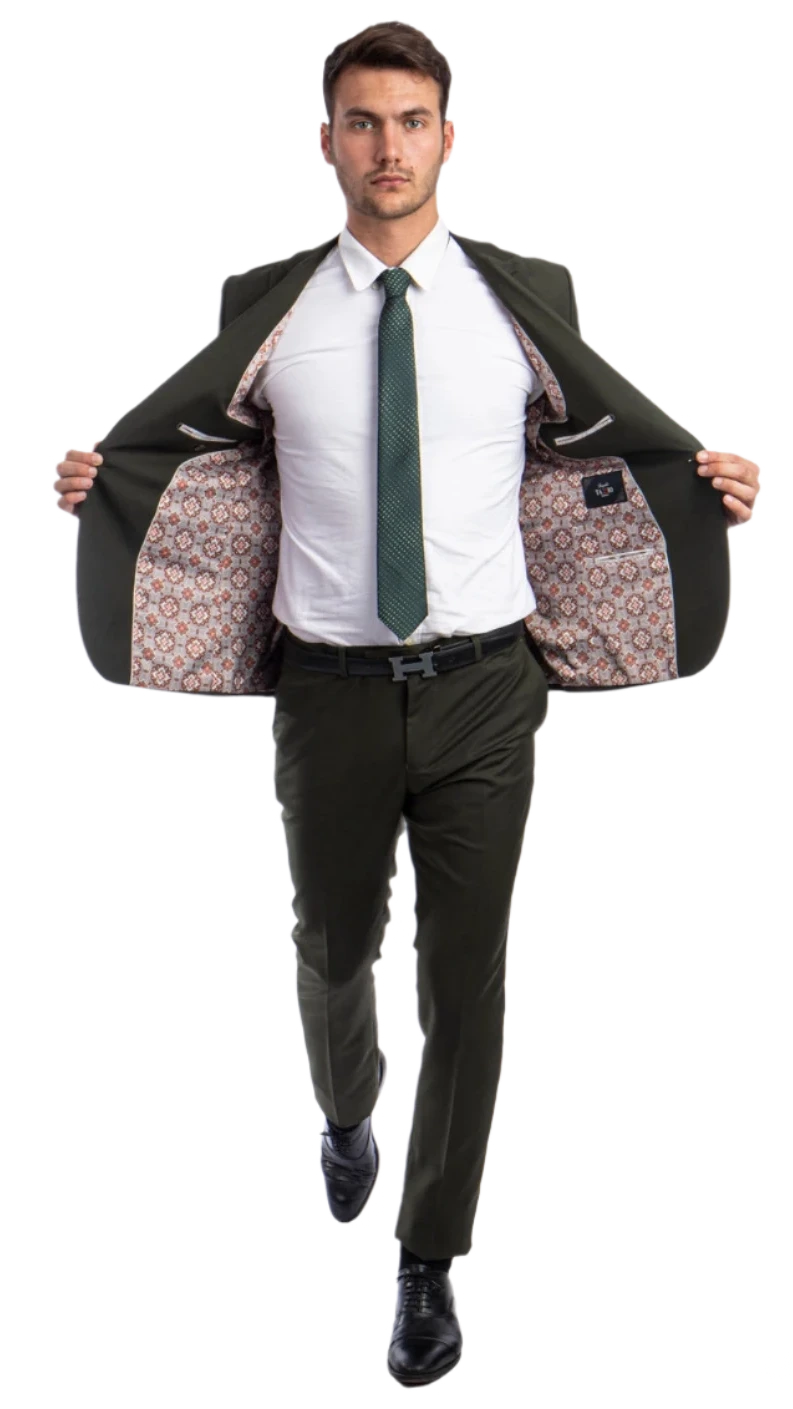 Olive Green 2 Piece Men's Slim Suit.