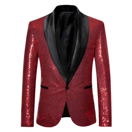 Red Sequin Tuxedo Jacket.