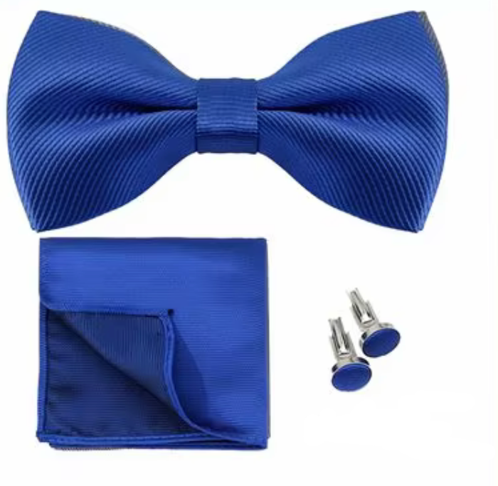 Royal Blue Bow Tie Cuff Link Set.