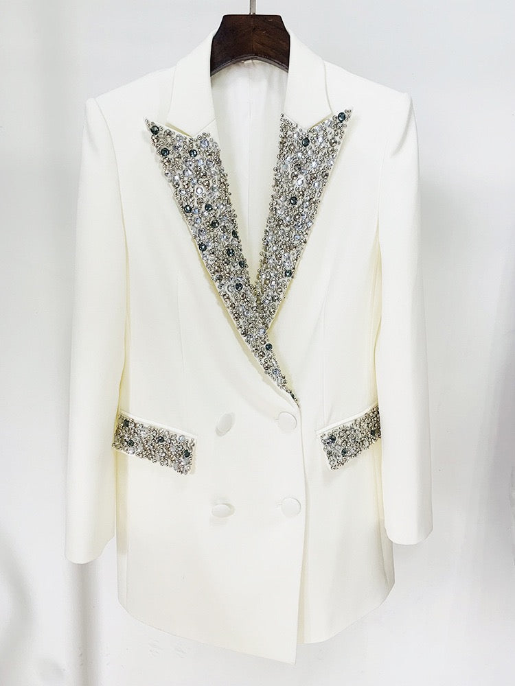 Rhinestone Encrusted Lapel Jacket Suit Women