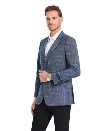 Denim Blue Plaid Sport Coat - Suitable Collection