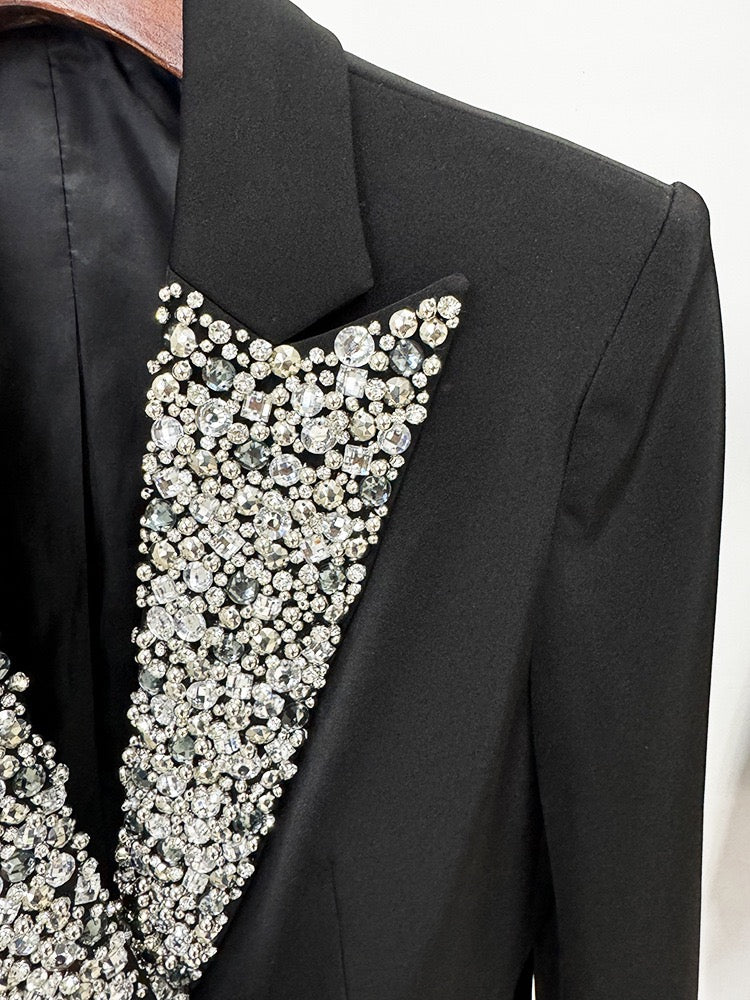 Rhinestone Encrusted Lapel Jacket Suit Women