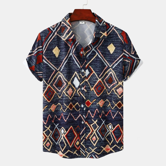 Men's Geometric Pattern Short Sleeve Shirt.