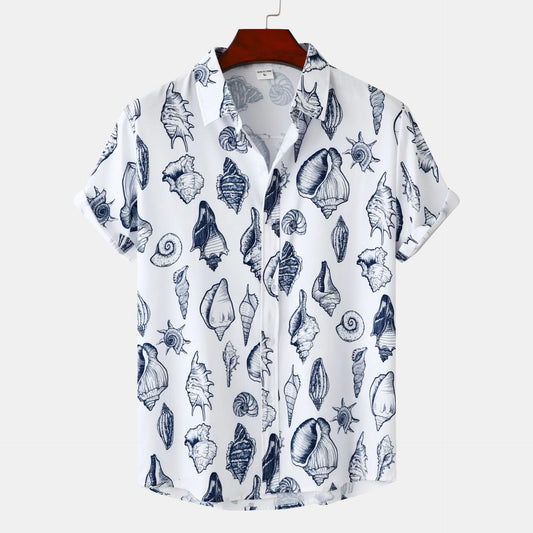 Men's Printed Button Up Short Sleeve Shirt.
