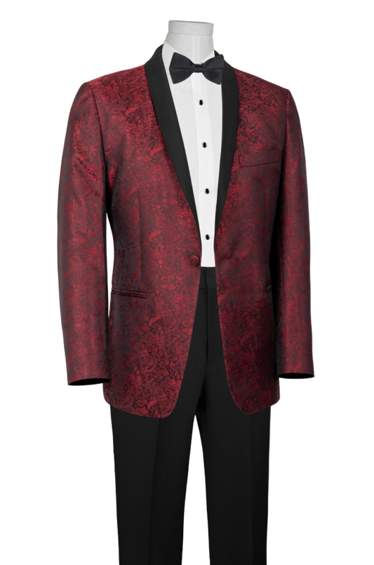 Apple Red Paisley Tuxedo on mannequin