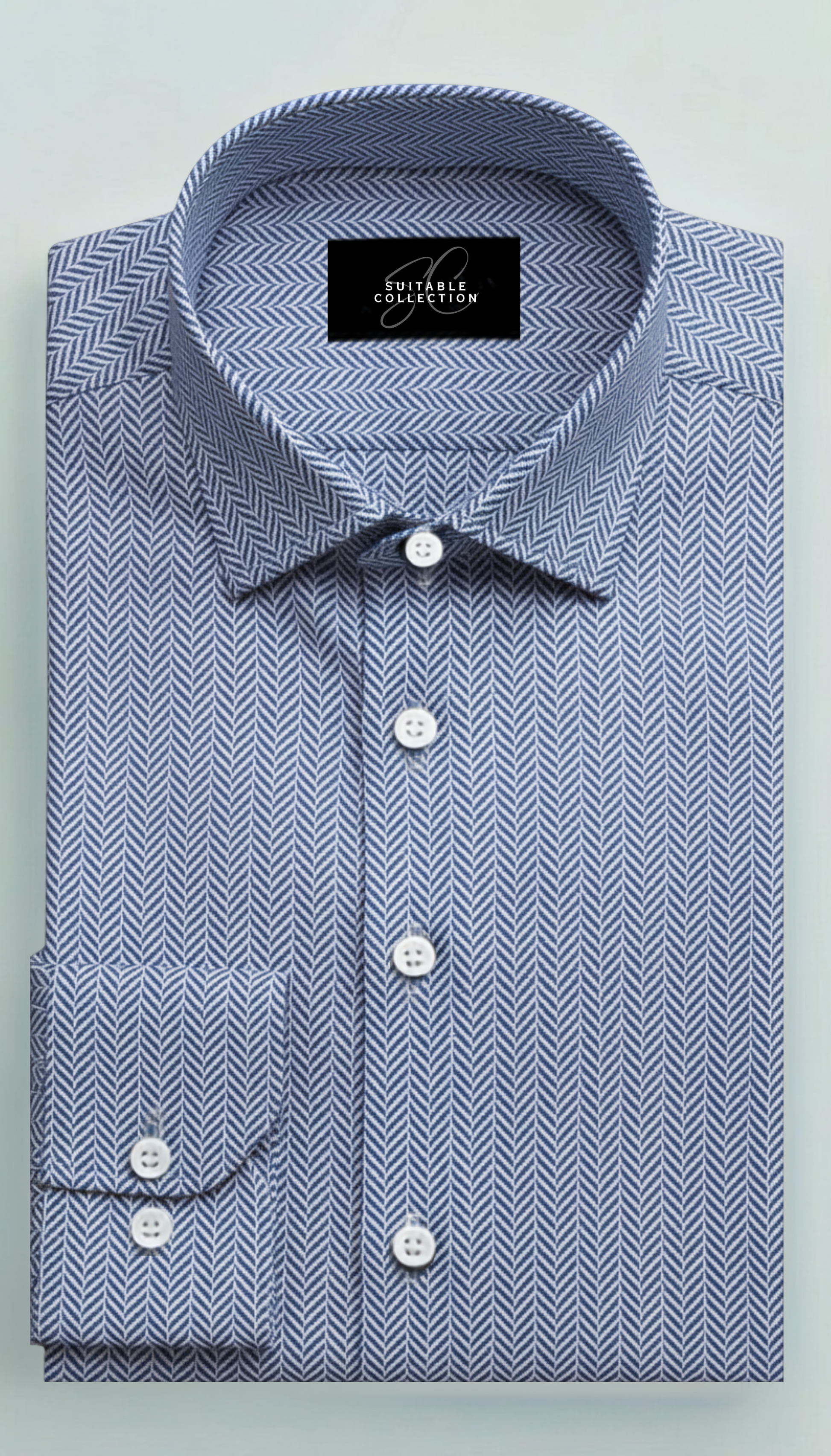 Blue Herringbone Custom Shirt