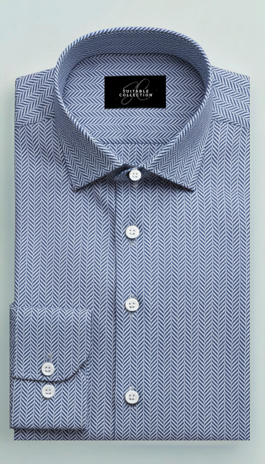 Blue Herringbone Custom Shirt