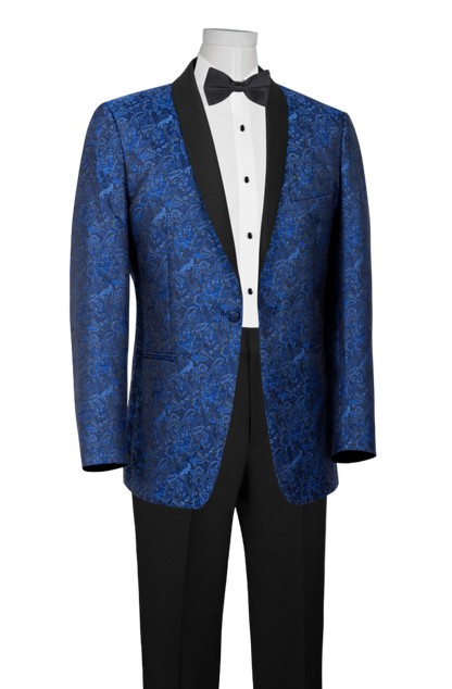 Blue Paisley Tuxedo Rental on mannequin