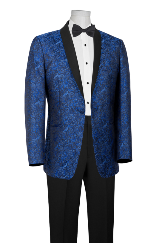 Blue Paisley Tuxedo Rental on mannequin