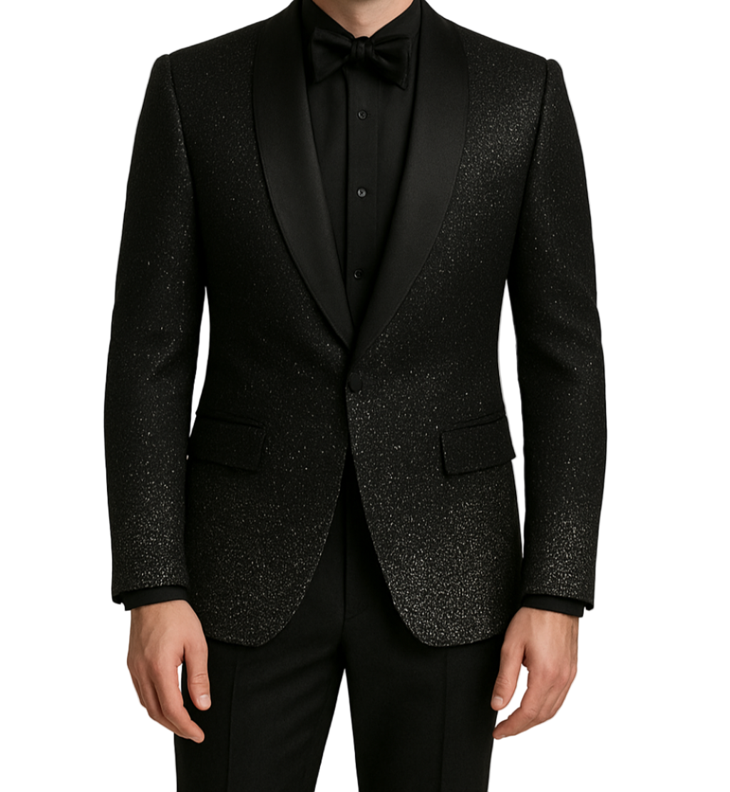 Luxury Black Glitter Tuxedo Jacket.