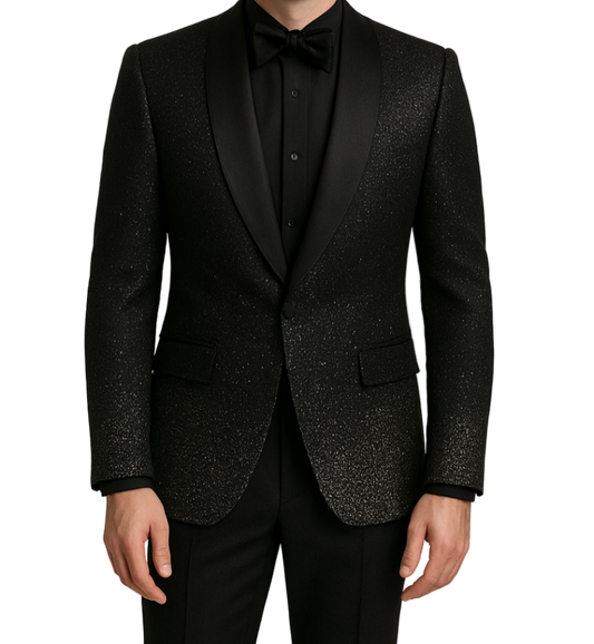 Luxury Black Glitter Tuxedo Jacket.