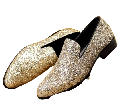 Gold Sparkle Slip-On Loafer Dress Shoe.