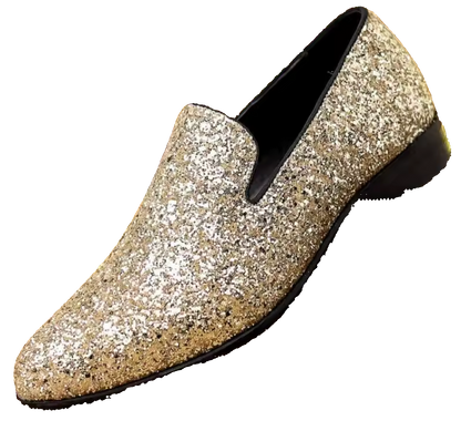 Gold Sparkle Slip-On Loafer Dress Shoe.