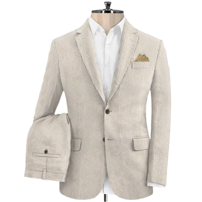 Men's Slim Fit Tan Seersucker Suit – Lightweight Summer Suit for Weddings and Events